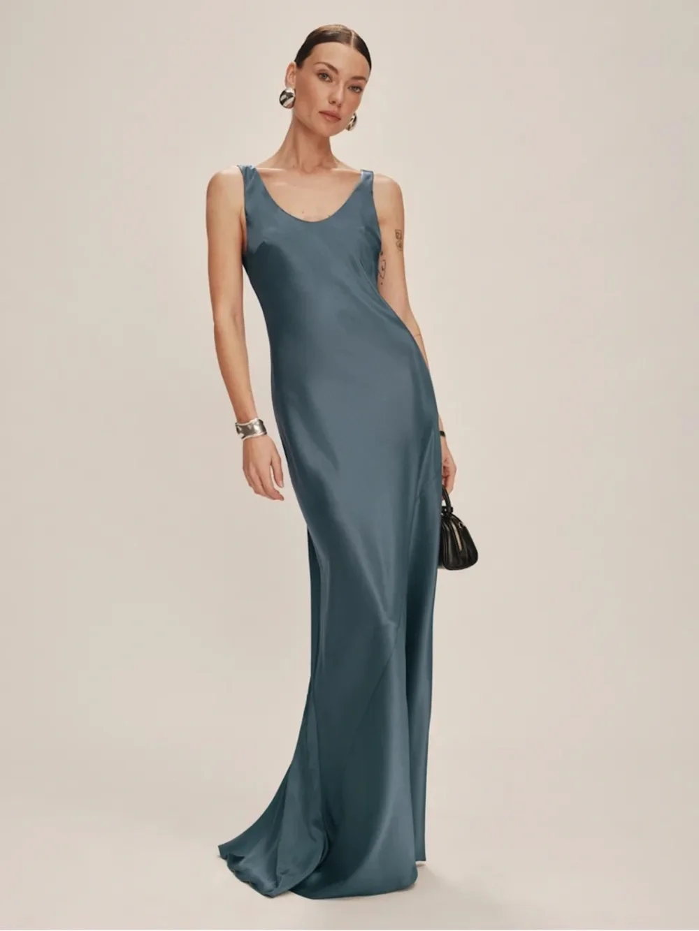 Reformation Sapphira Satin Dress in Slate - Picture 4 of 8